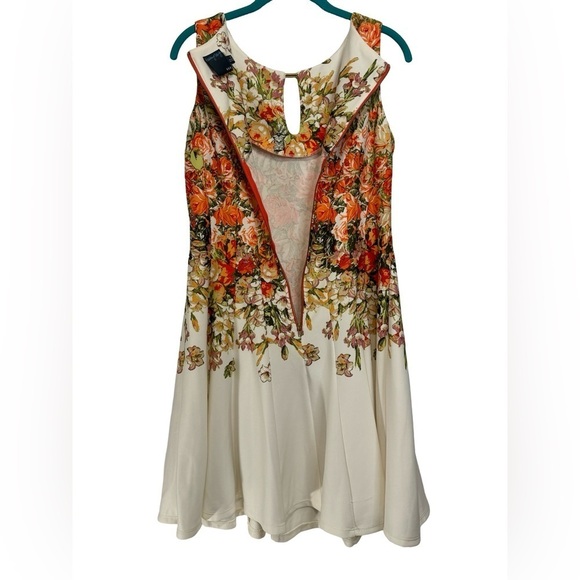 Gabby Skye Sleeveless Pink Orange Rose Floral Flared Dress Size 8 - Picture 11 of 16